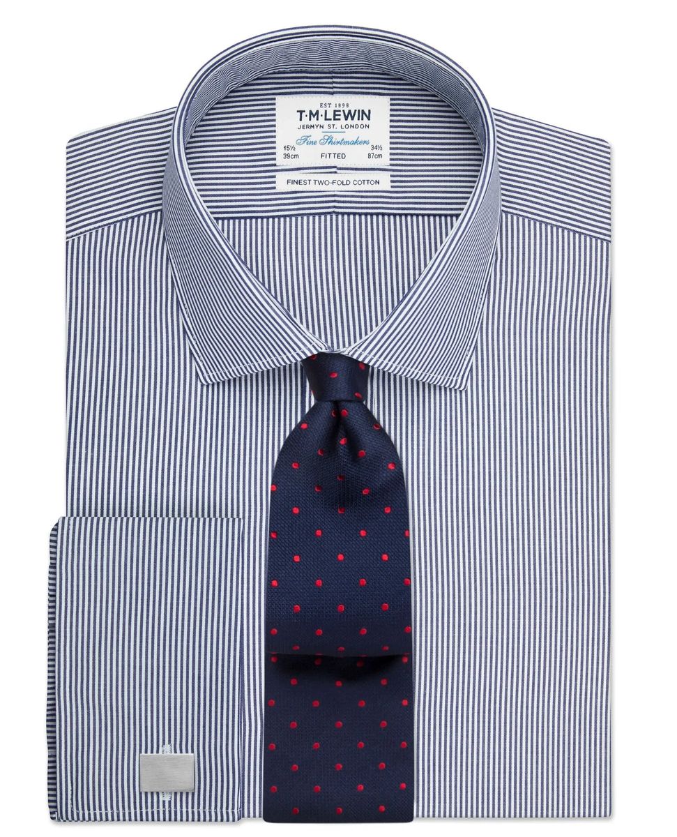 Fitted Navy Bengal Stripe Double Cuff Shirt