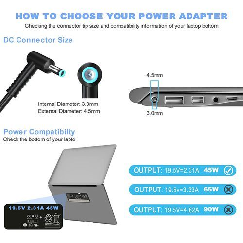 45W AC Adapter Replacement Charger Cord For HP Laptop Pavilion X360 15 13 11 Stream 11 13 14 741727-001 19.5V 2.31A Notebook Power Supply