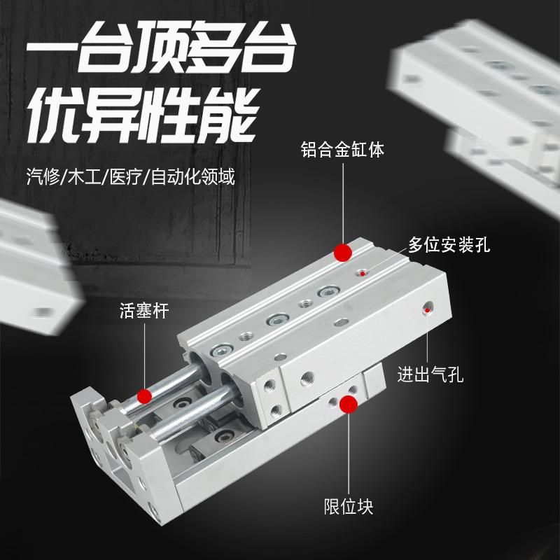 High Precision Pneumatic Dual-Axis Slipway Air Cylinder Guide Rail HLS Small Linear with Guide Rail Mxs6/8/12/16/20