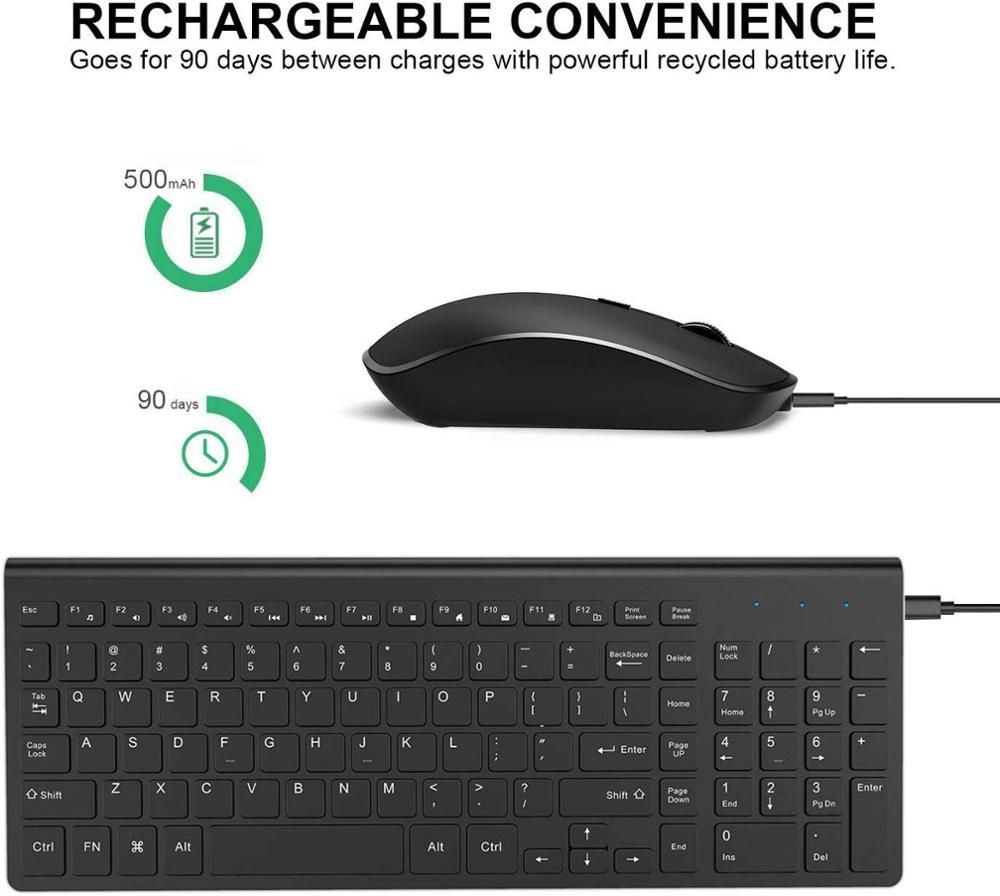 Wireless Keyboard And Mouse Rechargeable Full Size 2400 Dpi