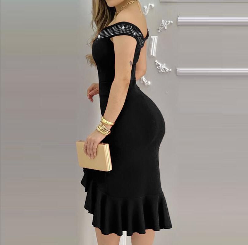 2022 Tight sexy ruffle mid-length one-shoulder ironing dress