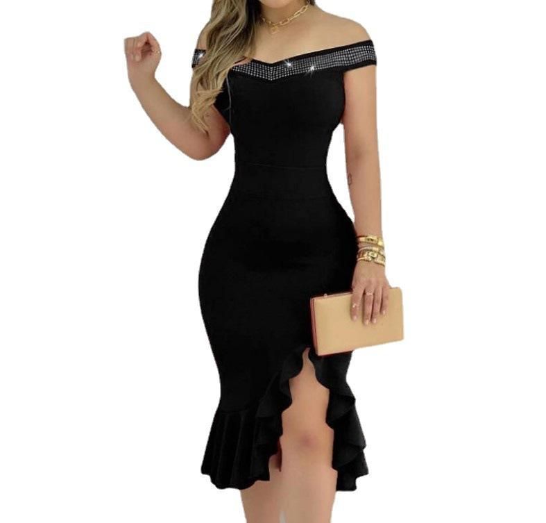 2022 Tight sexy ruffle mid-length one-shoulder ironing dress