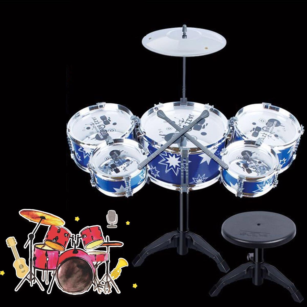 1 Set Jazz Drum Jazz Drum Instrument Toy Blue