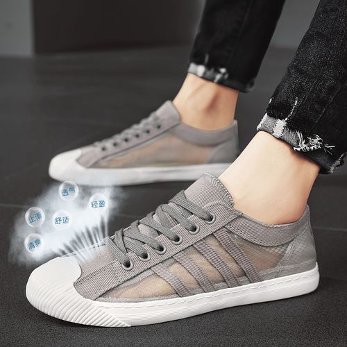 Men's Breathable Mesh Canvas Shoes Flat Sports Shoes Sneakers Gray