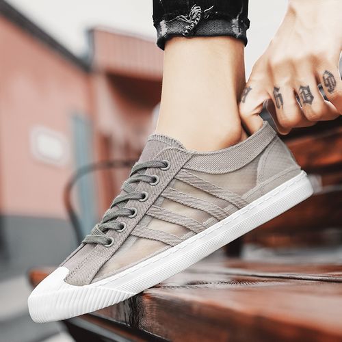 Men's Breathable Mesh Canvas Shoes Flat Sports Shoes Sneakers Gray
