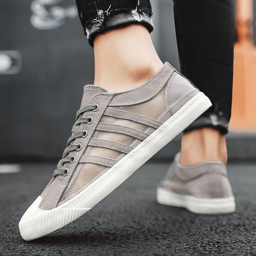 Men's Breathable Mesh Canvas Shoes Flat Sports Shoes Sneakers Gray