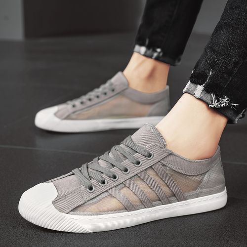 Men's Breathable Mesh Canvas Shoes Flat Sports Shoes Sneakers Gray