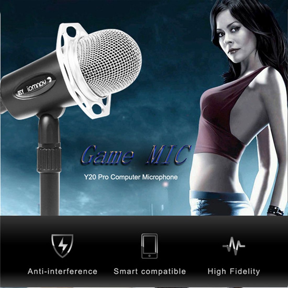 Yanmai Y20 Professional Game Condenser Microphone  With Tripod Holder, Cable Length: 1.8m, Compatible With PC And For  Live Broadcast Show, KTV, Etc.(Black)