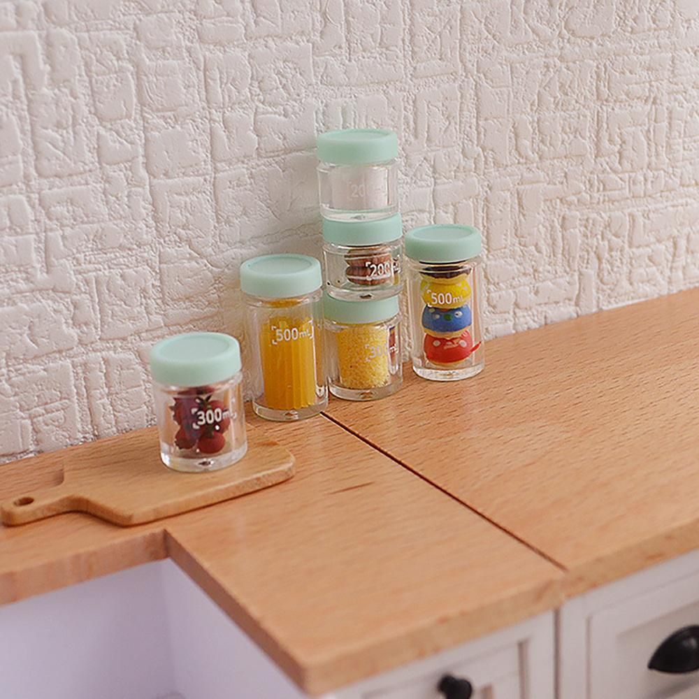 8Pcs 1/12 1/6 Scale Miniature Dollhouse Food Container Mini Storage Can for Blyth Barbies Doll Kitchen Toy Cream Yellow