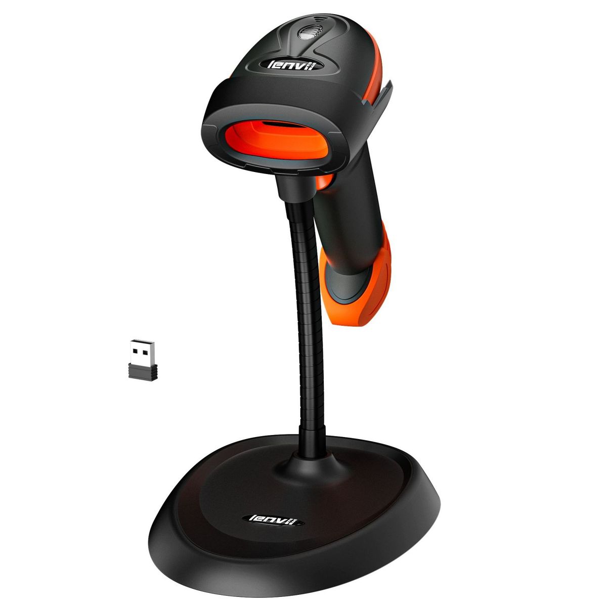 CW200 2D Wireless Barcode Scanner With Stand, Handheld Wired QR Code Reader With Adjustable Stand Auto Scan 1D QR-code Barcode Scanner For Retail Stores, Supermarkets, Warehouses，Orange