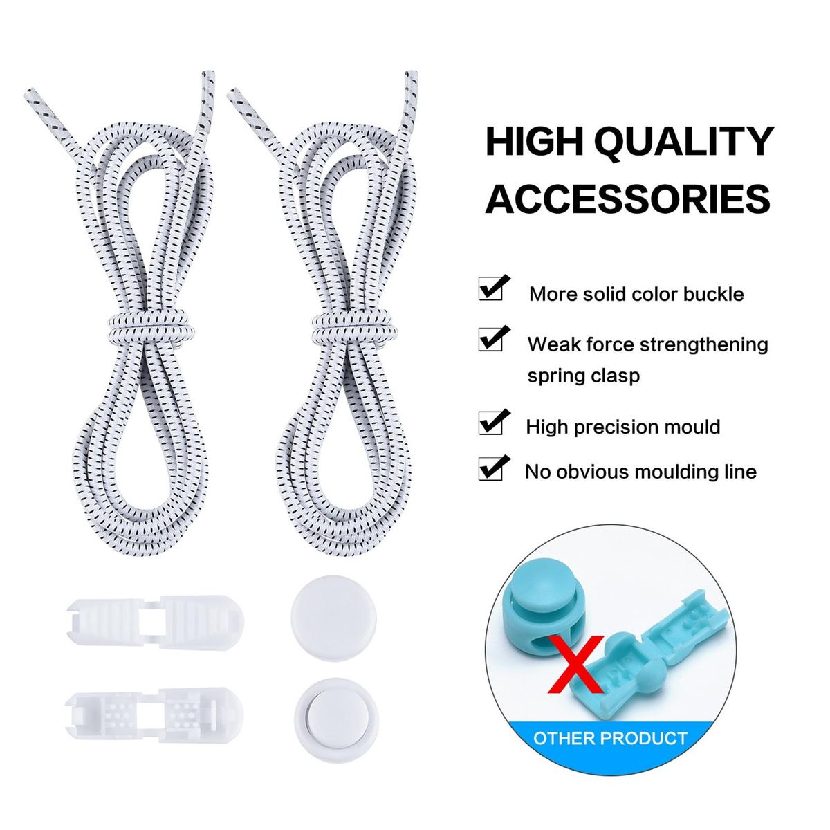 1 Set Tieless Shoelaces Elderly Children No Tie Shoes Strings White