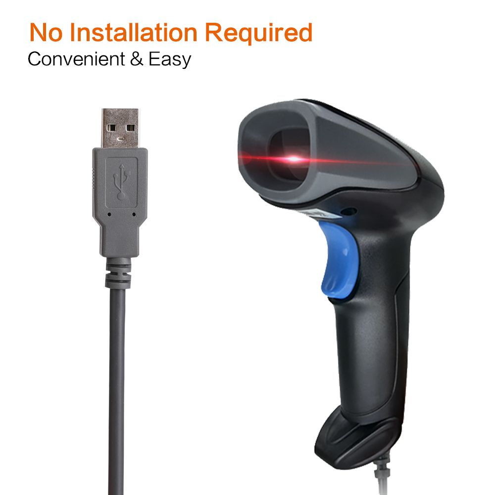 C100 Handheld Wired Barcode Scanner 1D Code Red Light Barcode Reader, Black