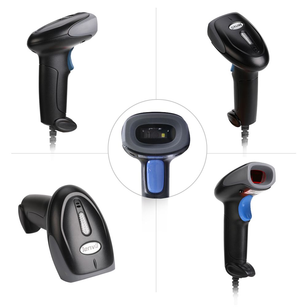 C100 Handheld Wired Barcode Scanner 1D Code Red Light Barcode Reader, Black