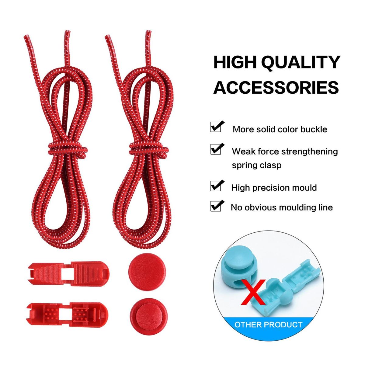 1 Set Tieless Shoelaces Elderly Children No Tie Shoes Strings Red