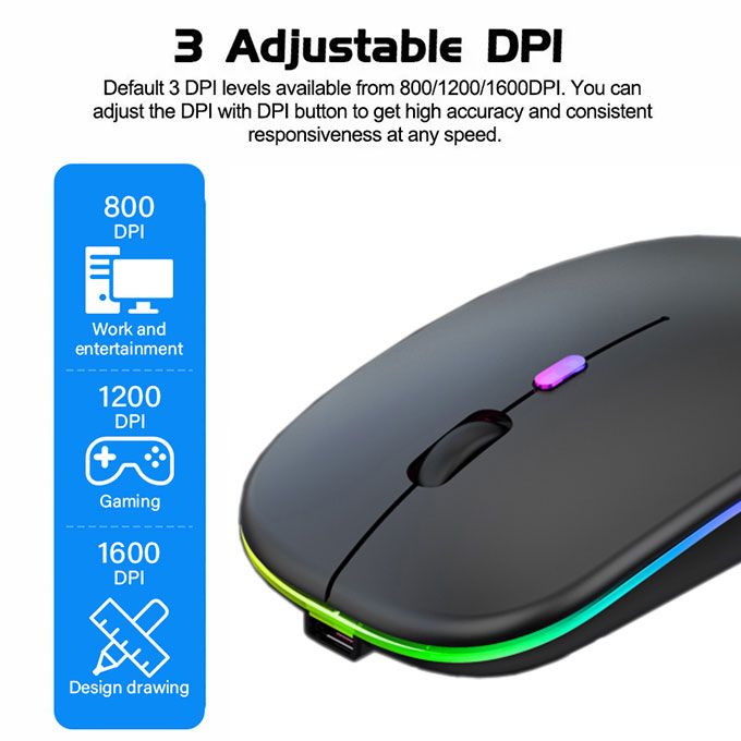 LED 2.4G Rechargeable Wireless Mouse Black