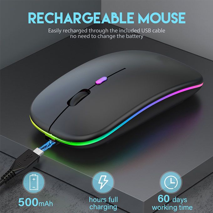 LED 2.4G Rechargeable Wireless Mouse Black