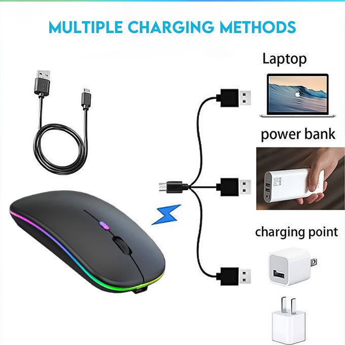 LED 2.4G Rechargeable Wireless Mouse Black
