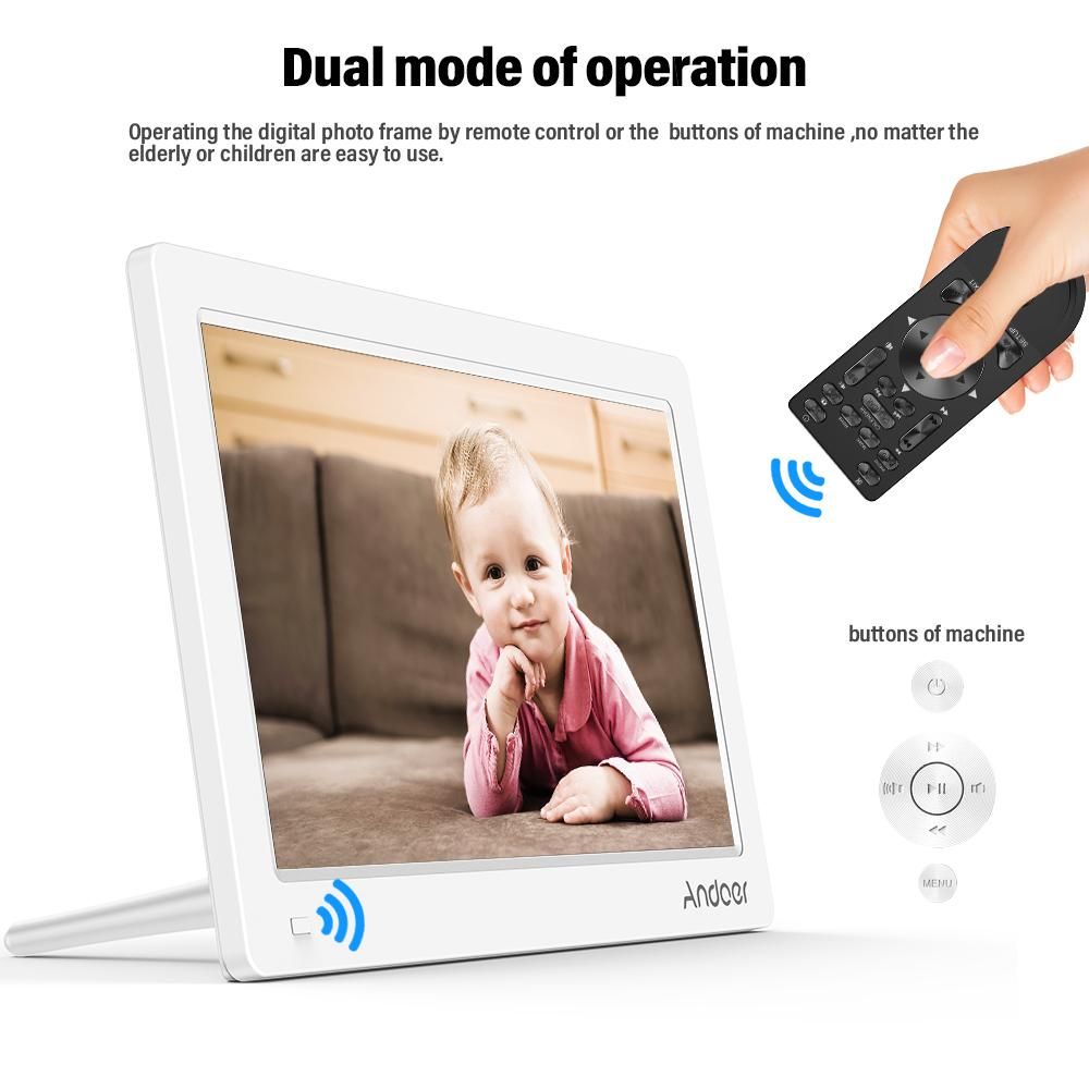 Andoer 11.6 Inch Digital Photo Picture Frame FHD 1920*1080  IPS Screen Support Calendar/Clock/MP3/Photos/1080P Video  Player with Remote Control 8GB Memory Card