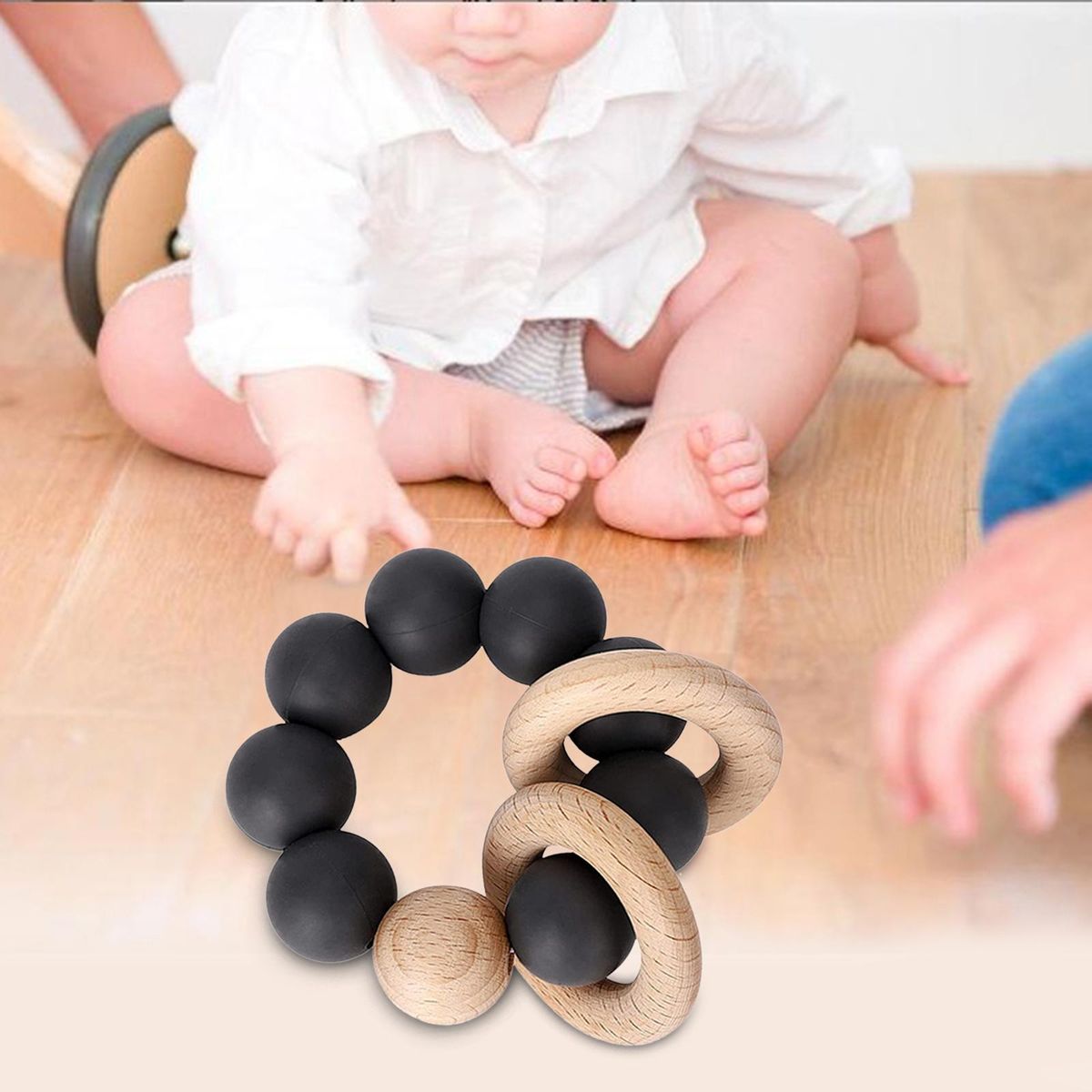 Teething Beads No Burrs Bracelet Baby Teething Toys Black Light Brown