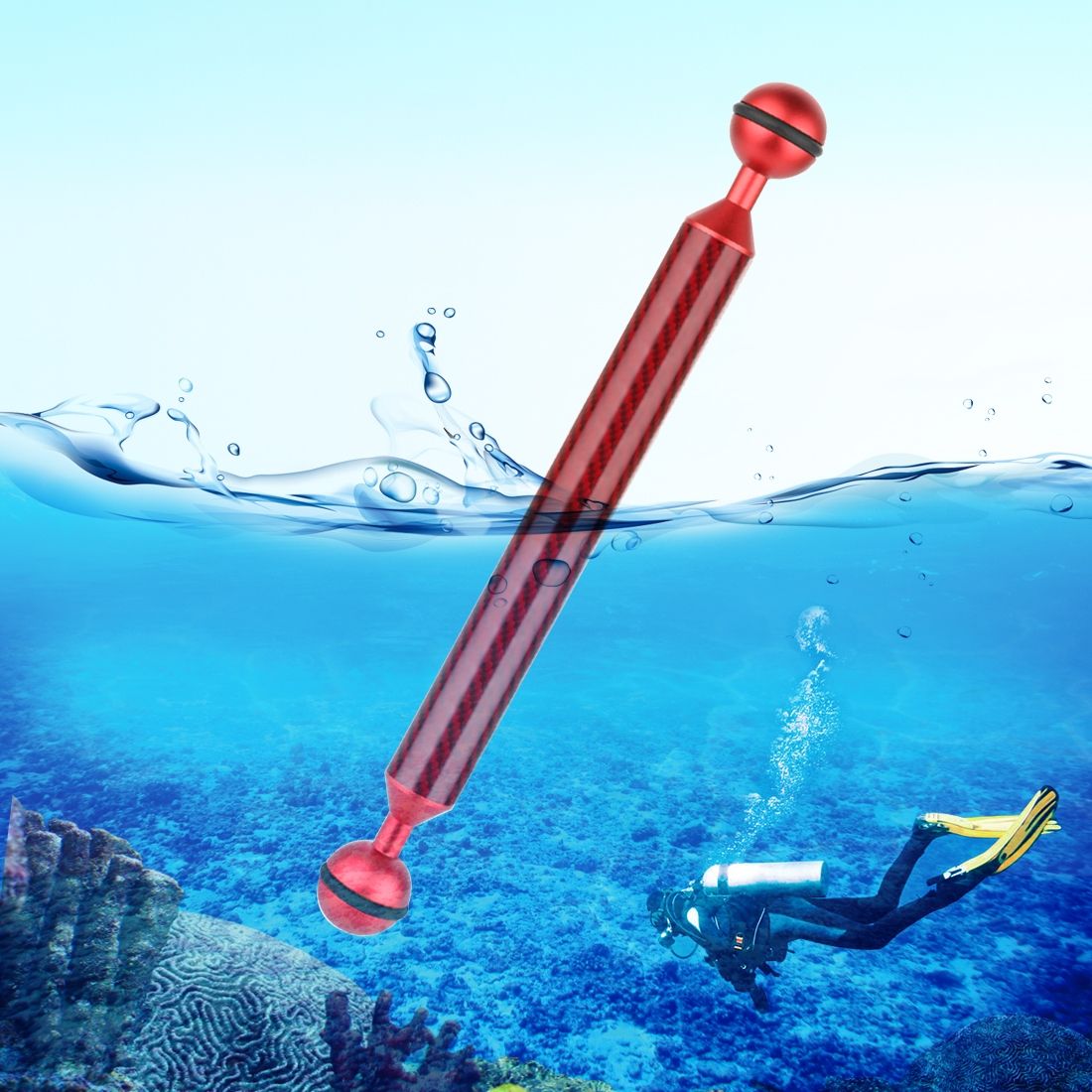 PULUZ  9 Inch 22.8cm Length 20.8mm Diameter Dual Balls Carbon Fiber Floating Arm, Ball Diameter: 25mm(Red)
