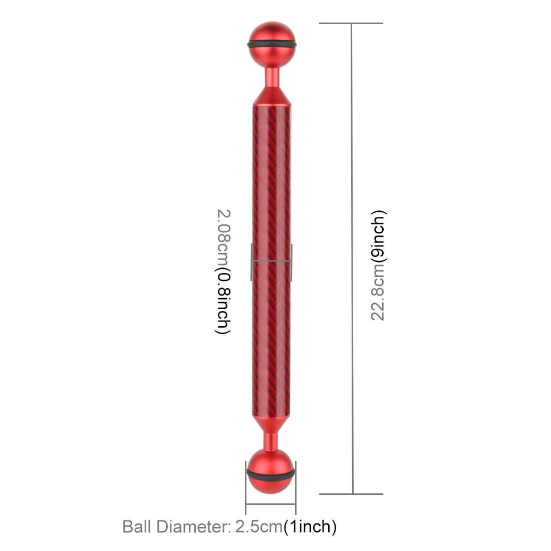 PULUZ  9 Inch 22.8cm Length 20.8mm Diameter Dual Balls Carbon Fiber Floating Arm, Ball Diameter: 25mm(Red)