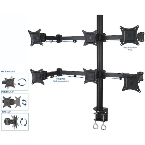Hex 23" To 32' Monitor, Heavy Duty Adjustable Stand, Holds 6 Screens, Stand-v106a