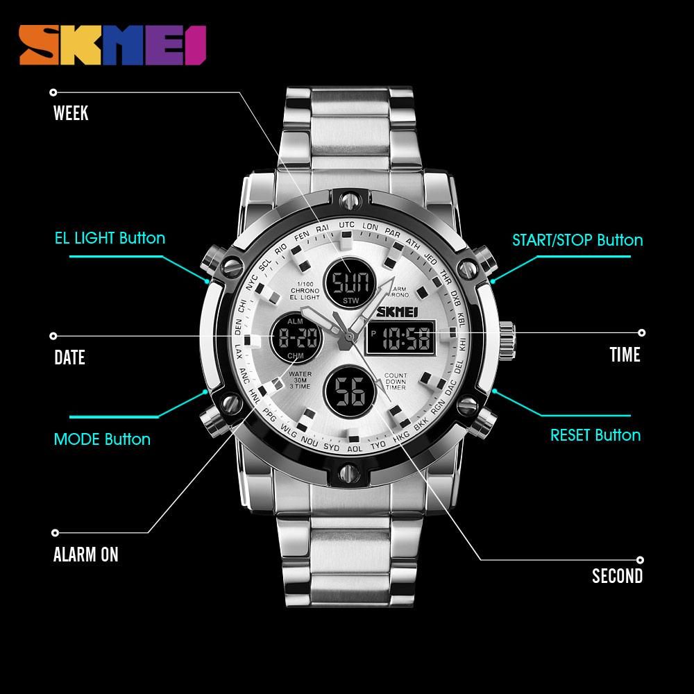 Mens Watches Top Luxury Brand Sports Watch   Countdown Stainless Steel Strap Quartz Wristwatches Men Clock Relogio Masculino 1389
