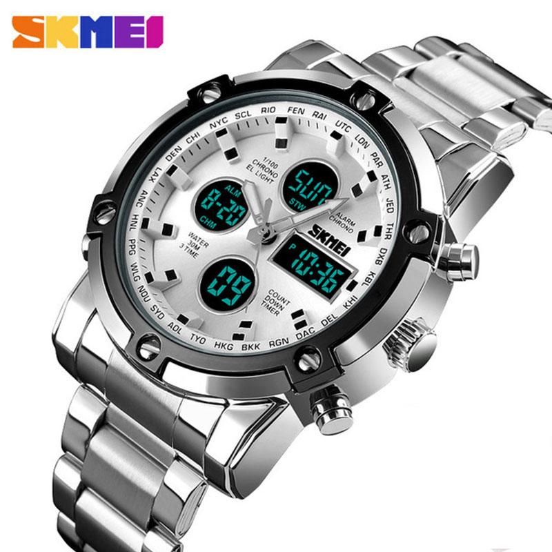 Mens Watches Top Luxury Brand Sports Watch   Countdown Stainless Steel Strap Quartz Wristwatches Men Clock Relogio Masculino 1389