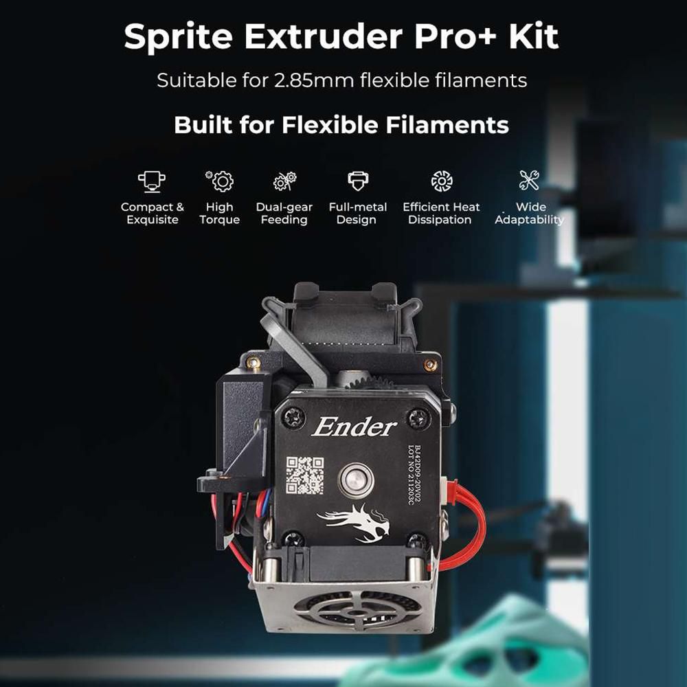 Creality Sprite Extruder Pro+ KIt for 2.85mm Flexible Filaments TPR TPU and suitable for Ender3 Series Ender 3 S1 Series/ CR Series All Metal Body Dual-gear Feeding and Efficient Heat Dissipation