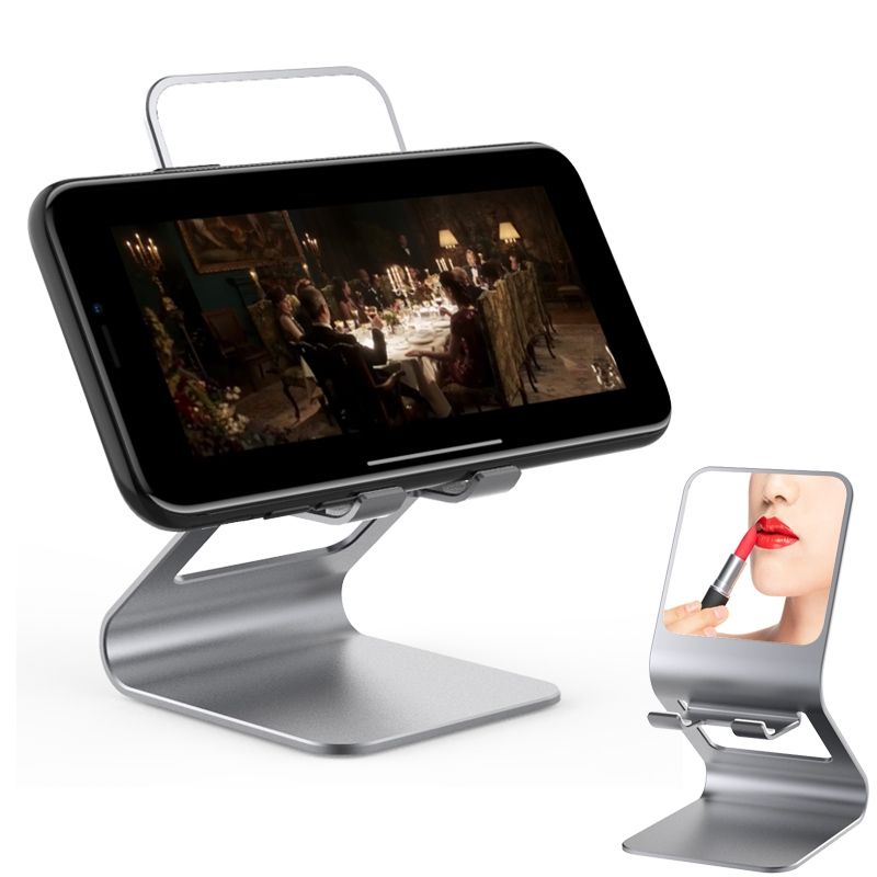 Universal Mobile Phone / Tablet PC Multifunctional Metal Desktop Stand With Makeup Mirror (Grey)