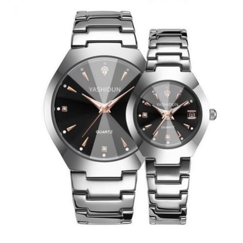 Non Fading Couple's Wristwatch - Black & Silver