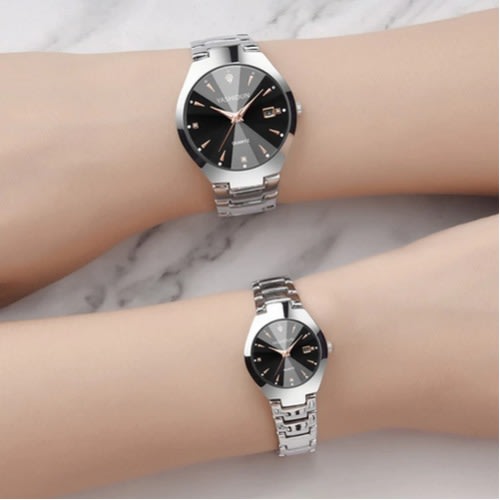 Non Fading Couple's Wristwatch - Black & Silver
