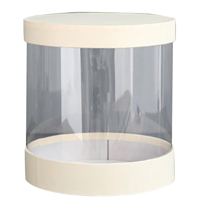 Round Flower Paper Boxes Flowers Bucket Transparent PVC Cake Gift Box Ladies Presents Paper Packing Case Lid Party-B
