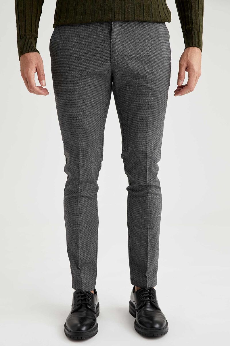 Man Smart Casual Tailored Fit Woven Trousers - Anthracite