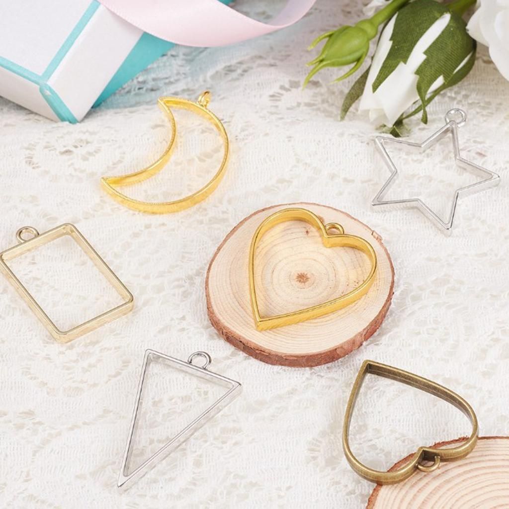 30PCS Metal Hollow Frame Pendants Resin Jewelry Bezels