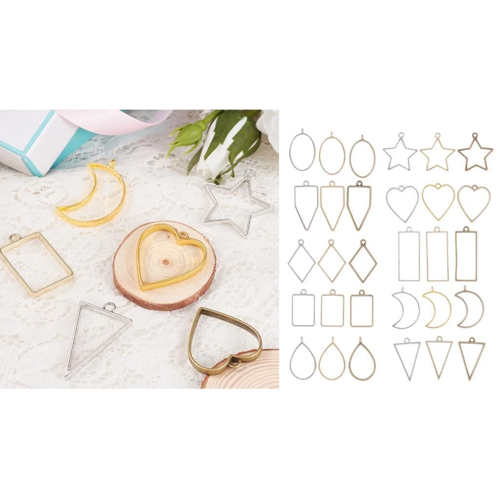 30PCS Metal Hollow Frame Pendants Resin Jewelry Bezels