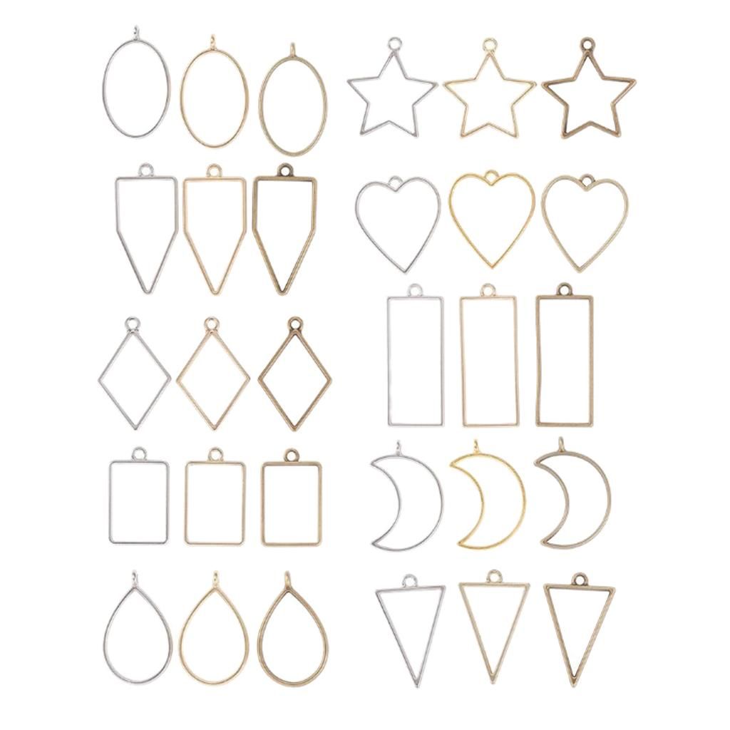 30PCS Metal Hollow Frame Pendants Resin Jewelry Bezels