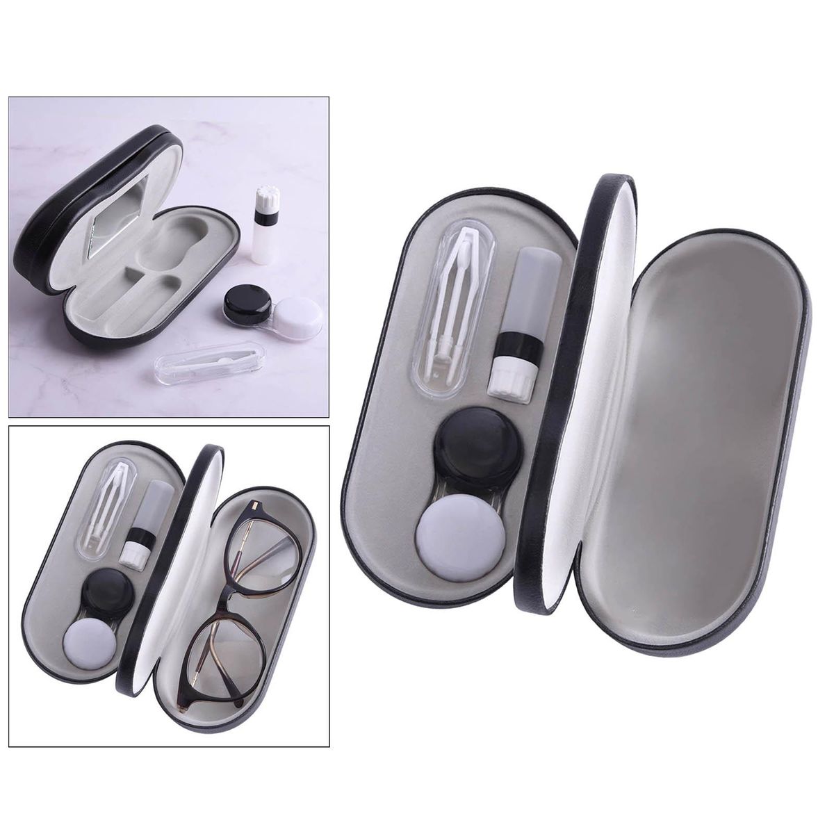 Portable Dual Use Glasses Case For Travel Glasses Black White