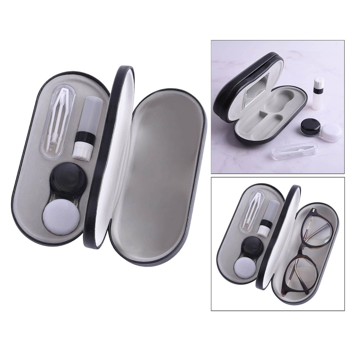 Portable Dual Use Glasses Case For Travel Glasses Black White
