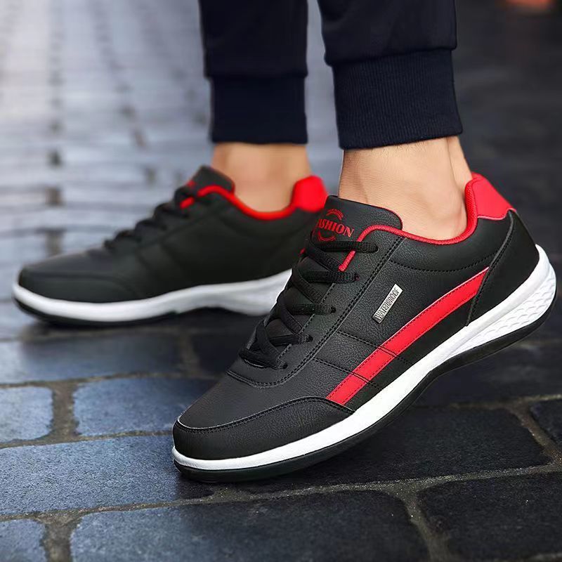 Leather Men Shoes Sneakers Trend Casual Shoe Breathable Black