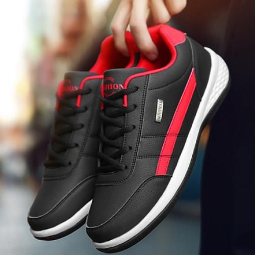 Leather Men Shoes Sneakers Trend Casual Shoe Breathable Black