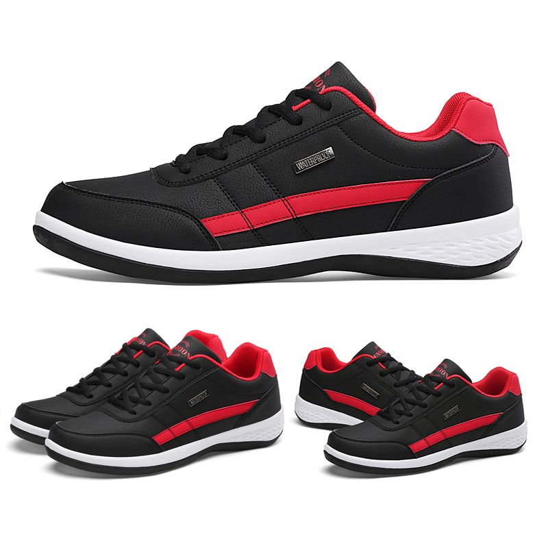 Leather Men Shoes Sneakers Trend Casual Shoe Breathable Black