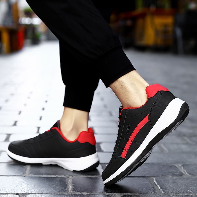 Leather Men Shoes Sneakers Trend Casual Shoe Breathable Black