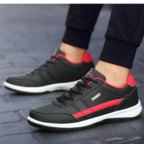 Leather Men Shoes Sneakers Trend Casual Shoe Breathable Black