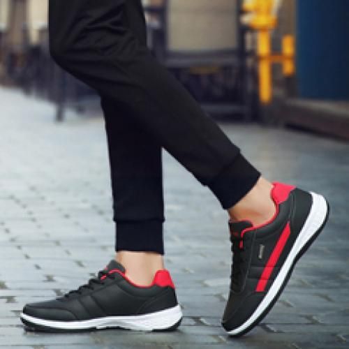 Leather Men Shoes Sneakers Trend Casual Shoe Breathable Black