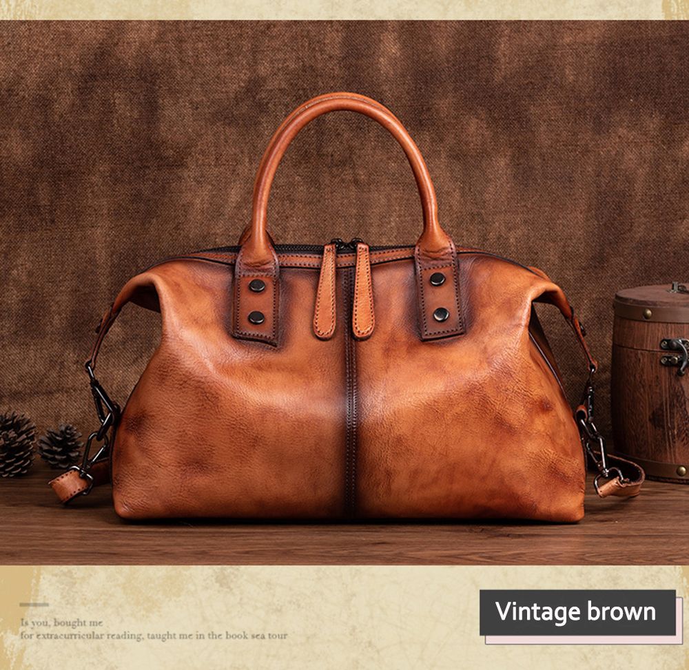 CGA Retro Women For Bag Genuine Leather Lady Handbag Nature Soft Cowhide Hand Painted Large Capacity Shoulder Bags-Vintage Brown