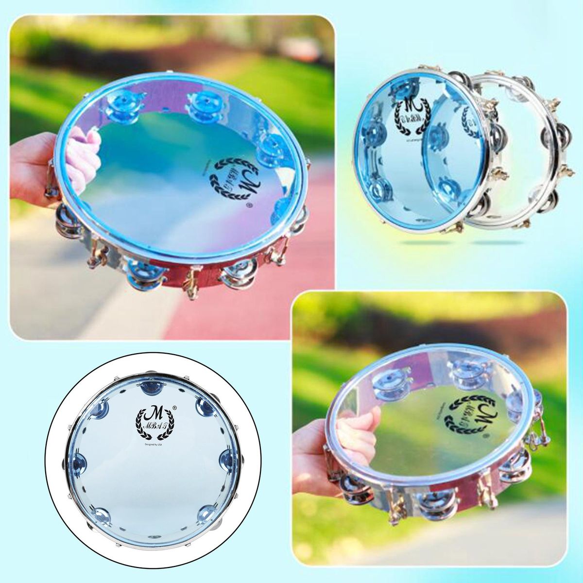 Tambourine Bright Crisp Double Row Capoeira For Kids 10inch Blue