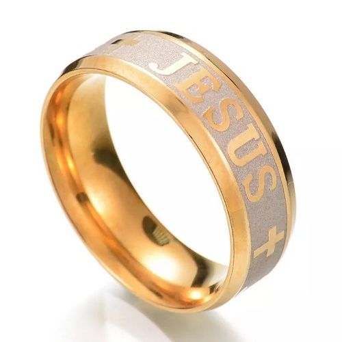 Jesus Cross Gold Plated Titanium Steel Comfort Fit Wedding Band Ring