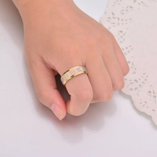 Jesus Cross Gold Plated Titanium Steel Comfort Fit Wedding Band Ring