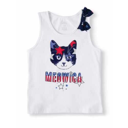 Americana 4-13 Years Girl Meowica Bow Tank Top